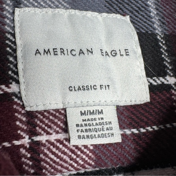American Eagle Burgundy Plaid Thick Flannel Long Sleeve Button‎ Up Shirt Size M - Picture 7 of 10